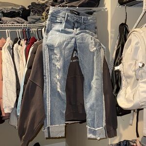 Express Light Blue Distressed Ankle Jeans